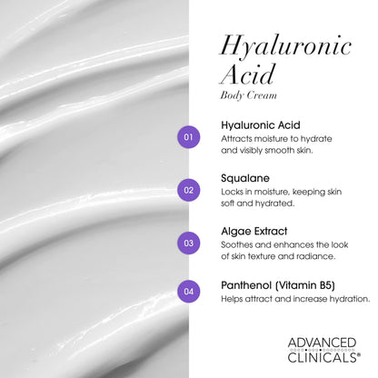 Advanced Clinicals Hyaluronic Acid Moisturizer Set – Serum + Body Cream for Hydration, Plump Skin | 2PC Bundle