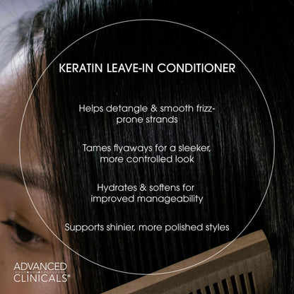 Advanced Clinicals Keratin Detangler Spray – Detangle, Shine & Strengthen Hair (8 oz)