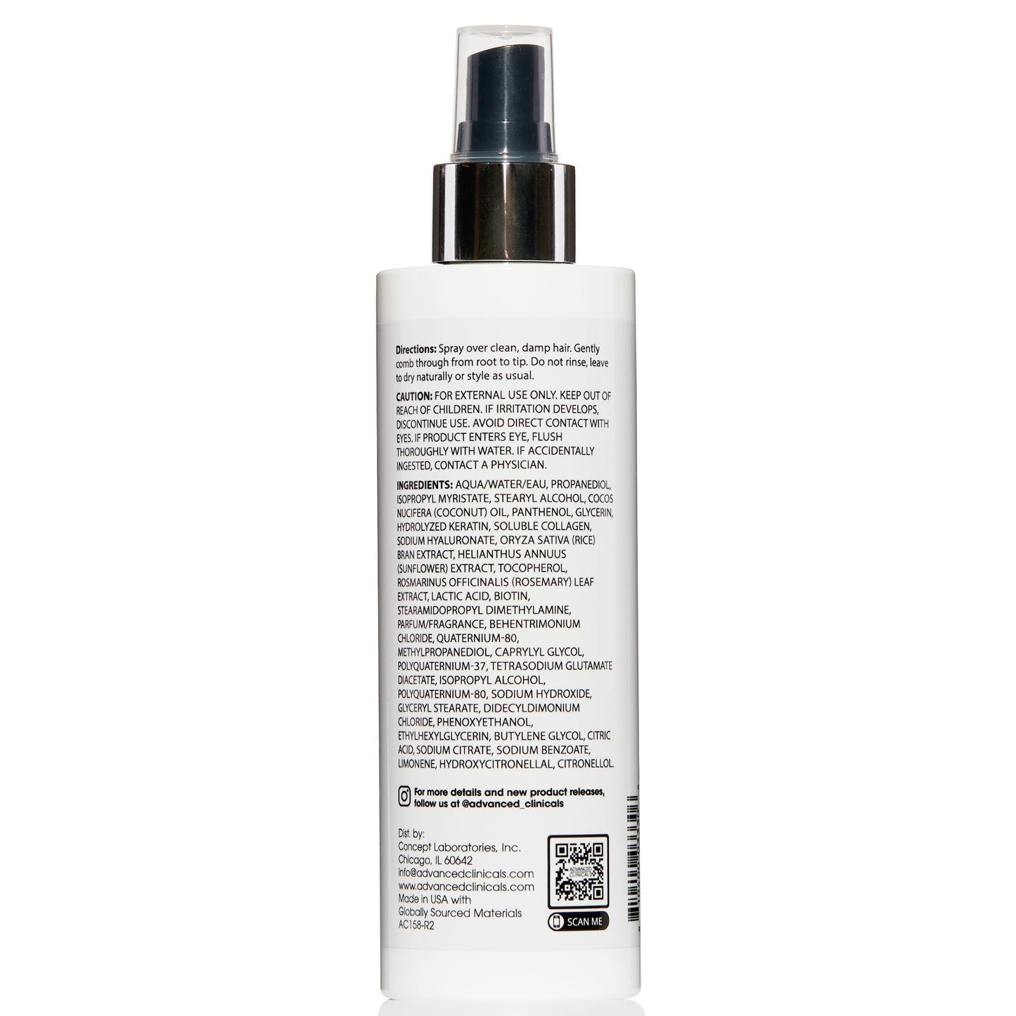 Advanced Clinicals Keratin Detangler Spray – Detangle, Shine & Strengthen Hair (8 oz)