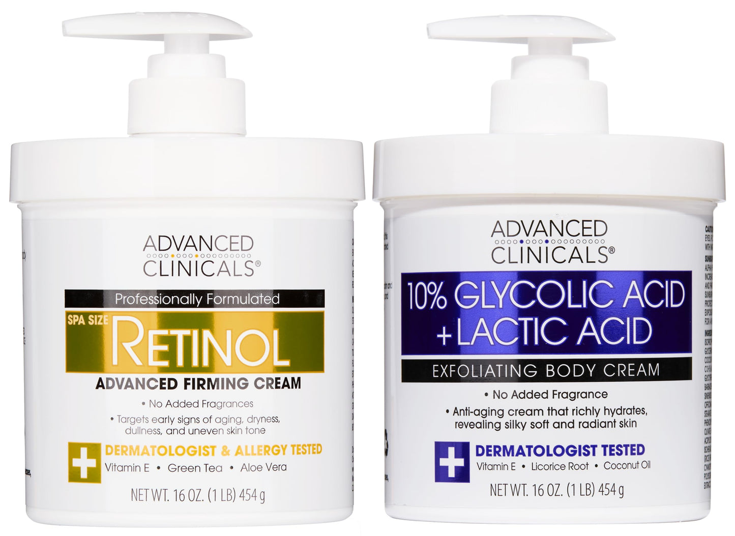 Advanced Clinicals Retinol Body Cream + 10% Glycolic-Lactic Lotion Set