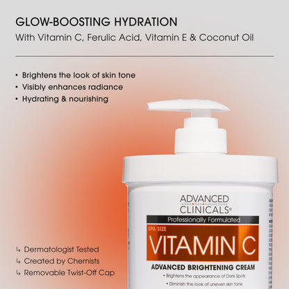 Advanced Clinicals Vitamin C Cream Body Lotion | Visibly Brightening Moisturizer, 2-Pack