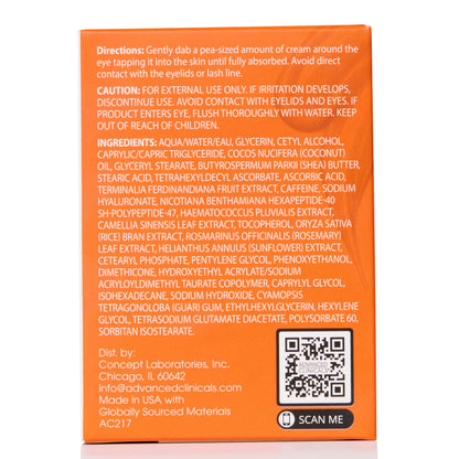Advanced Clinicals Vitamin C + Caffeine Eye Balm | Hydrating Under Eye Cream, 1 fl oz