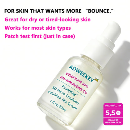 ADWEEKEY Volufiline 92% Serum with Beta-Glucan | PlumpKey 3D Micro-Emulsion, Pal-Isoleucine 1% | 1 oz / 30 mL Airless Pump