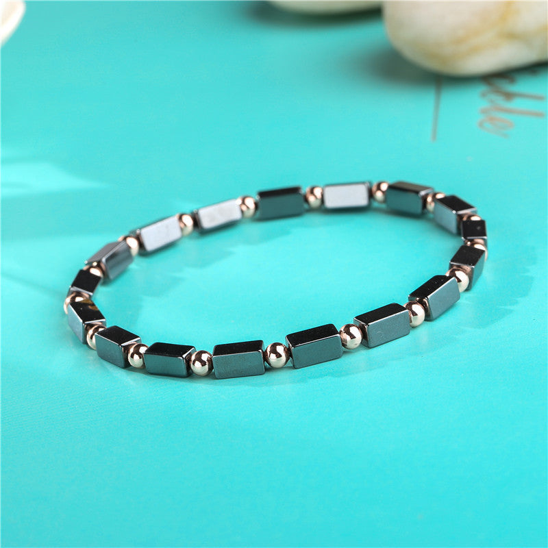 Black Iron Stone Flying Saucer Woven Bracelet Set