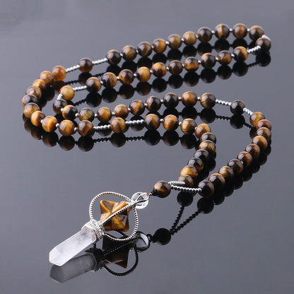 Natural Stone Crystal Column Pendant Necklace
