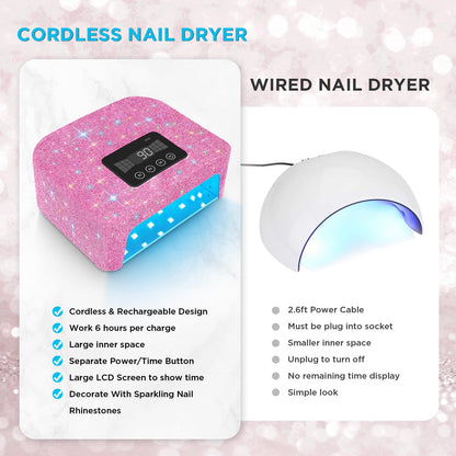 Aedavey Cordless UV Nail Lamp – Rechargeable, 4 Timer Modes, Sparkling Rhinestones