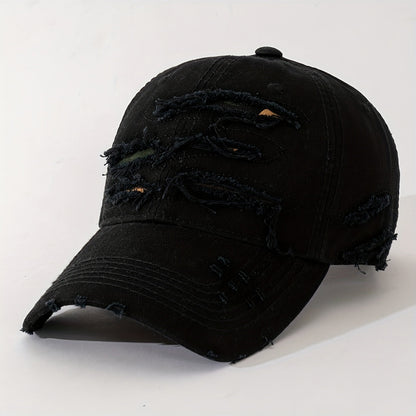 Lightweight Design Adjustable Baseball Cap with Embroidered Back Text, Distressed Multi-Layer Fabric Design –