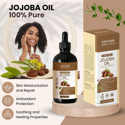 AEKONIK Organic Cold-Pressed Jojoba Oil — Hydrating Skincare for Skin, Hair & Body | Non-GMO, Vegan & Cruelty-Free | 118 ml