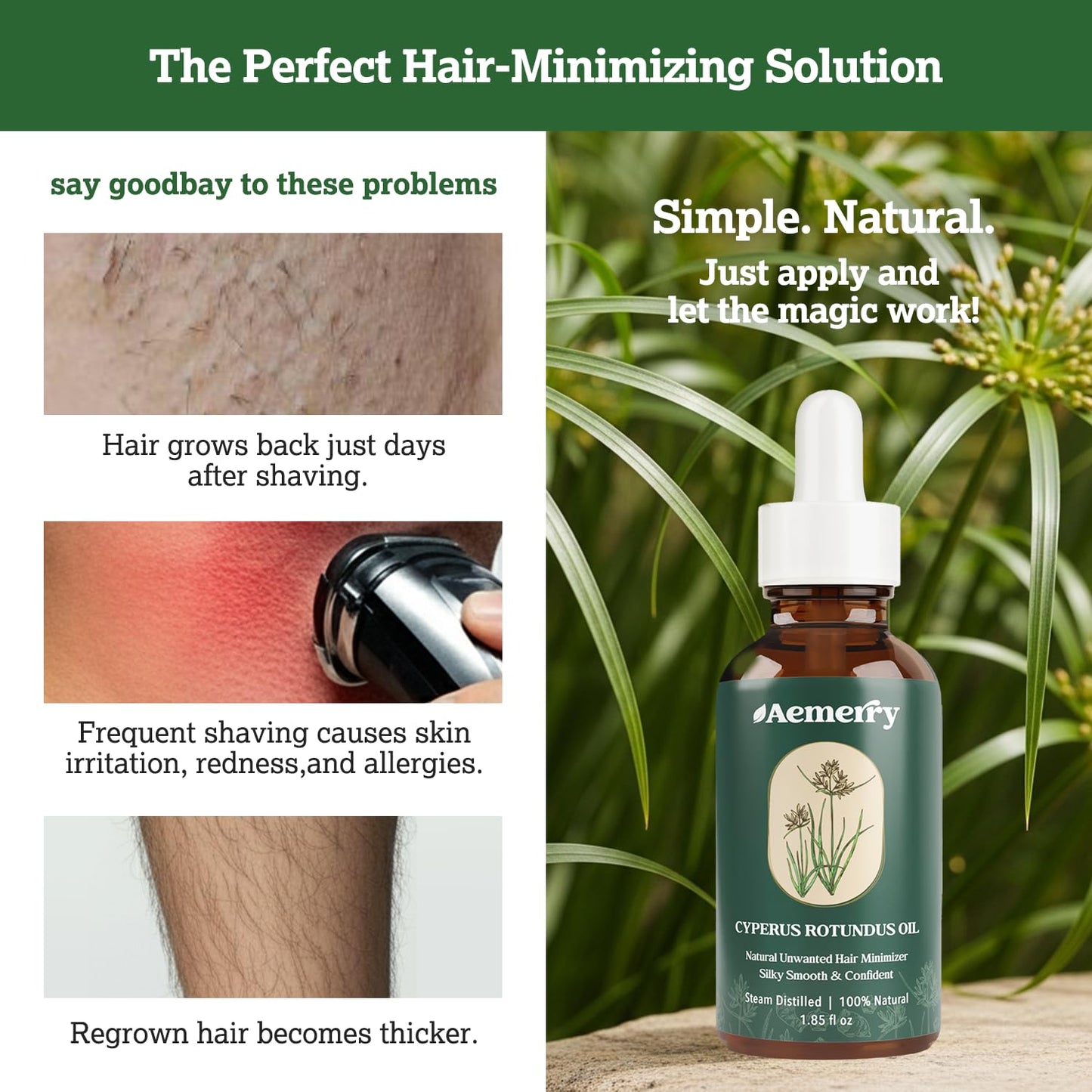 Aemerry Cyperus Rotundus Oil | Natural Hair Inhibitor Serum for Face & Body