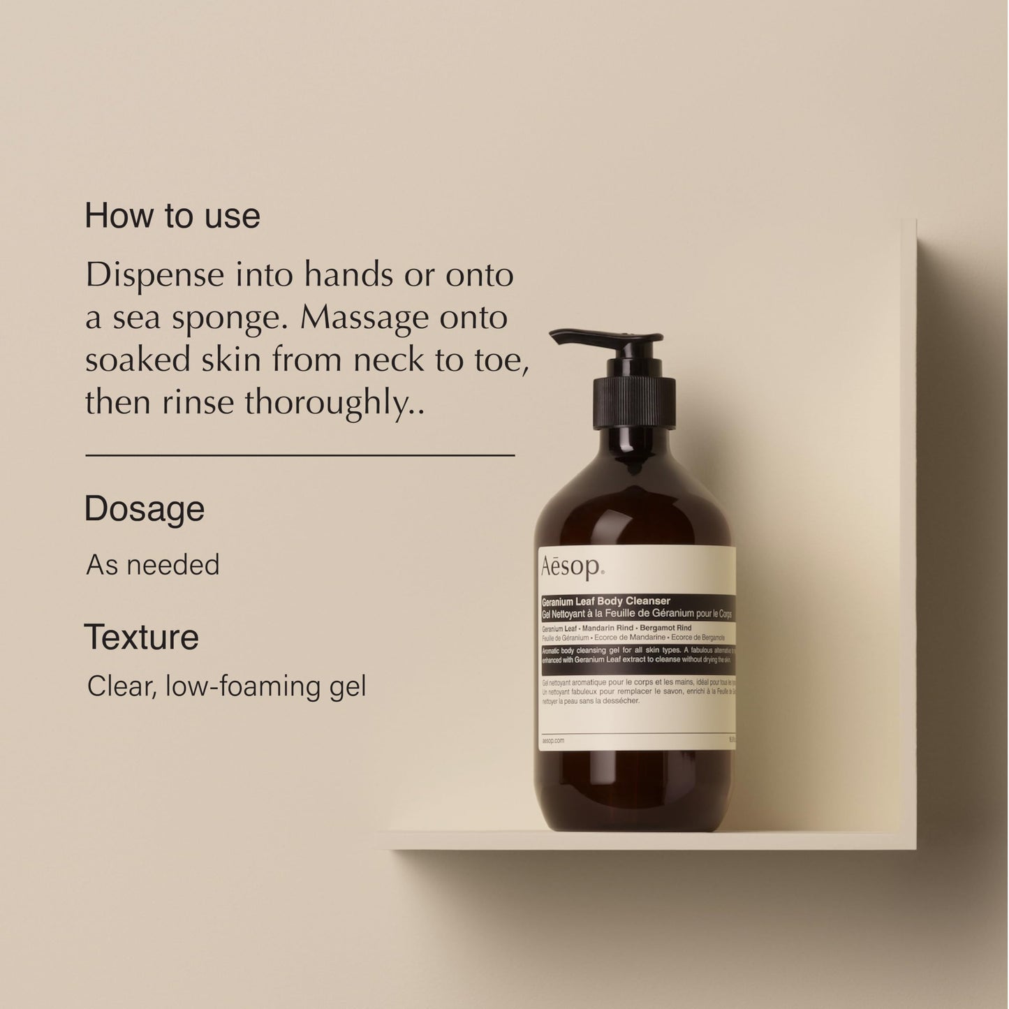 Aesop Geranium Leaf Body Cleanser – Gentle, Non-Drying Gel (16.9 oz / 500 mL, Pack of 3)