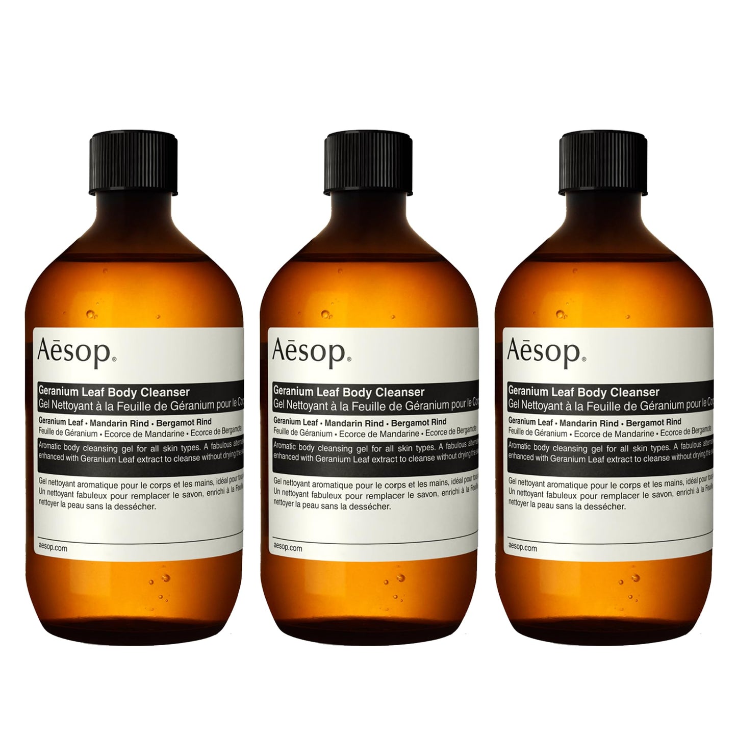 Aesop Geranium Leaf Body Cleanser Refill | Invigorating Gel | Green & Citrus | 16.9 fl oz x3