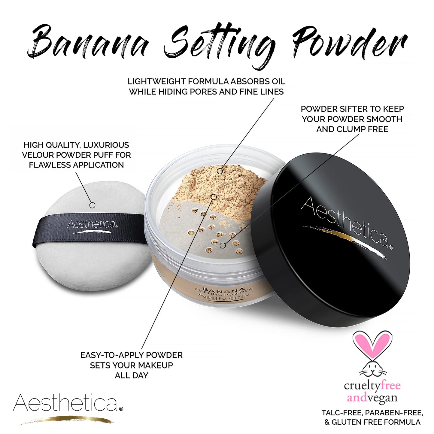 Aesthetica Banana Loose Setting Powder – Matte Finish with Velour Puff