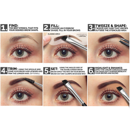 Aesthetica Brow Contour Kit – 16-Piece Eyebrow Palette with Powders, Stencils & Highlighter