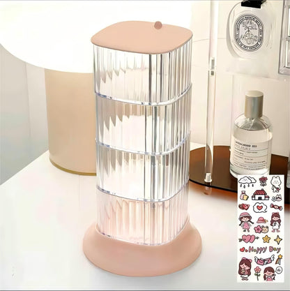 AevumTech Hair Accessory Organizer — 4-Layer Rotating Clear Storage (Pink)