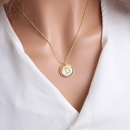A-Z Round Necklace with Colourful Crystals