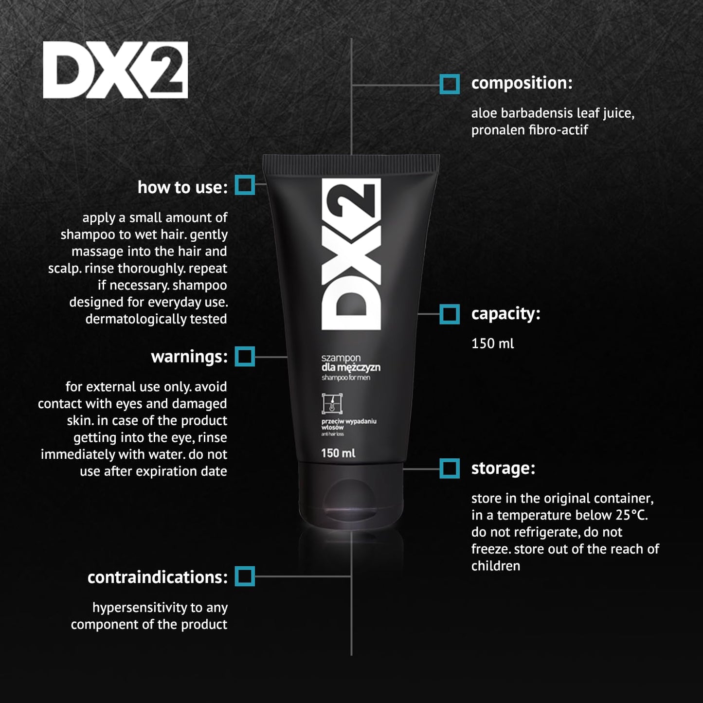 DX2 Hair Loss Shampoo for Men by Aflofarm | Restore Follicles & Revitalize Thinning Hair – 150ml