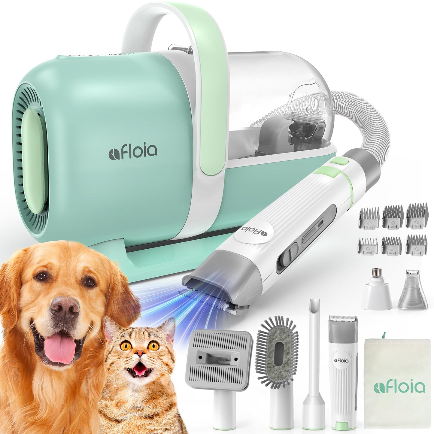 Afloia 6-in-1 Dog Grooming Kit with Vacuum Suction | Low Noise, Cordless Clipper