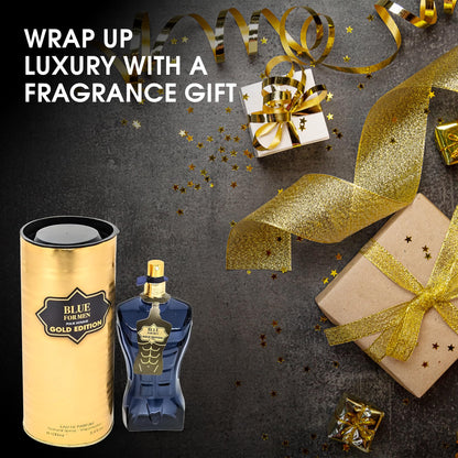 AFLUXE Blue For Men Gold – Sensual Woody Eau de Parfum, Long-Lasting Fresh & Warm Scent, 100 ml