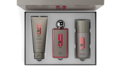 Afnan 9 PM Rebel Unisex Luxury Gift Set – EDP 3.4 oz, Deodorant 5 oz, Shower Gel 5 oz