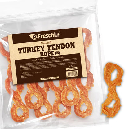 AFreschi Turkey Tendons for Dogs — USA-Sourced, Rawhide-Free Chews for Medium Breeds (10 oz)
