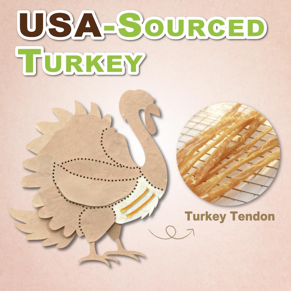 AFreschi Turkey Tendons for Dogs — USA-Sourced, Rawhide-Free Chews for Medium Breeds (10 oz)