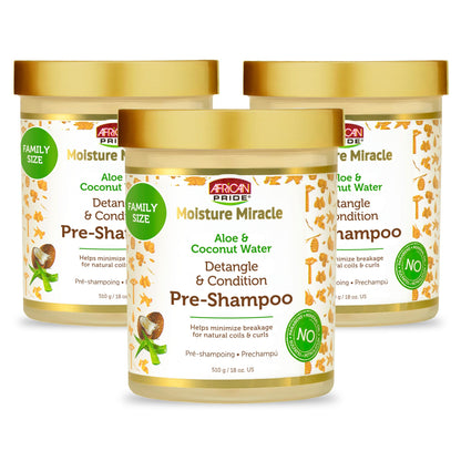 African Pride Moisture Miracle Pre-Shampoo Detangler with Aloe & Coconut Water (3 Pack) – Hydration, Slip & Gentle Detangling for Natural Curls | 18 oz