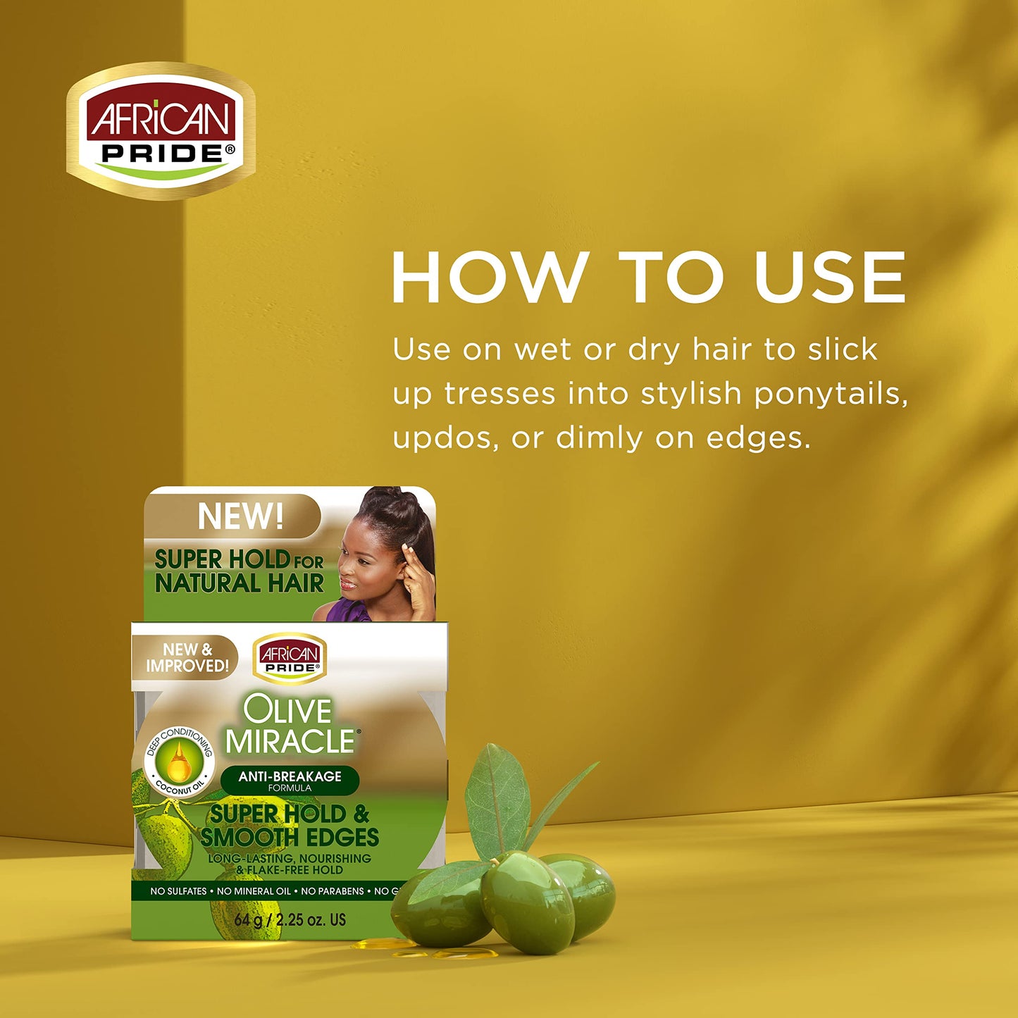 African Pride Olive Miracle Silky Smooth Edges (3-Pack) – Non-Greasy Edge Gel with Olive & Coconut Oil, 2.25oz Each