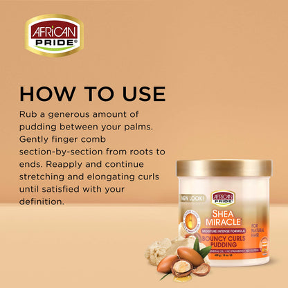 African Pride Shea Miracle Bouncy Curls Pudding (3 Pack) - Define Curls & Tame Frizz, 15 oz