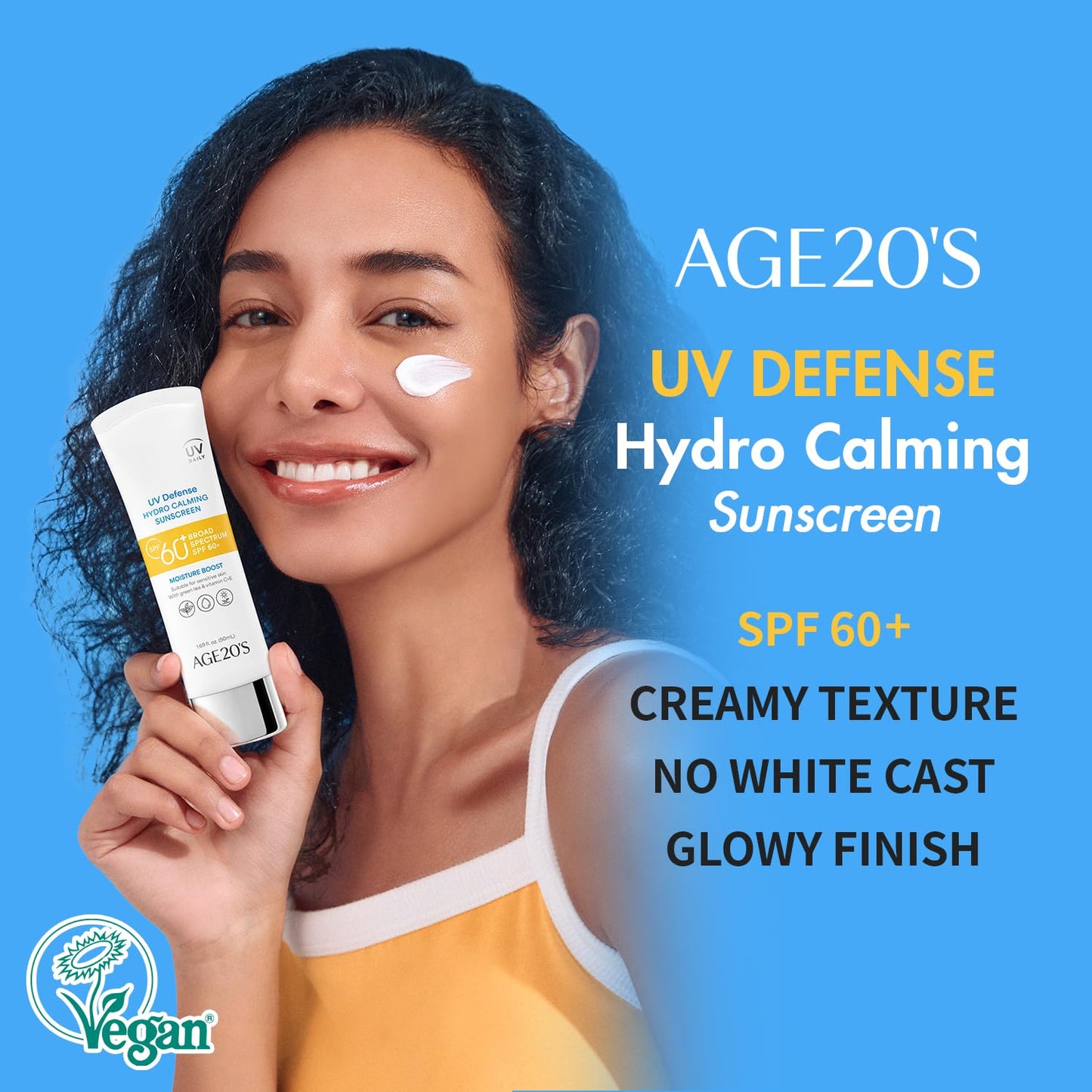 AGE 20's UV Defense Hydro Calming Sunscreen SPF 60+ | Creamy, Lightweight, No White Cast | Green Tea + Aloe Vera | Dermatest Excellent