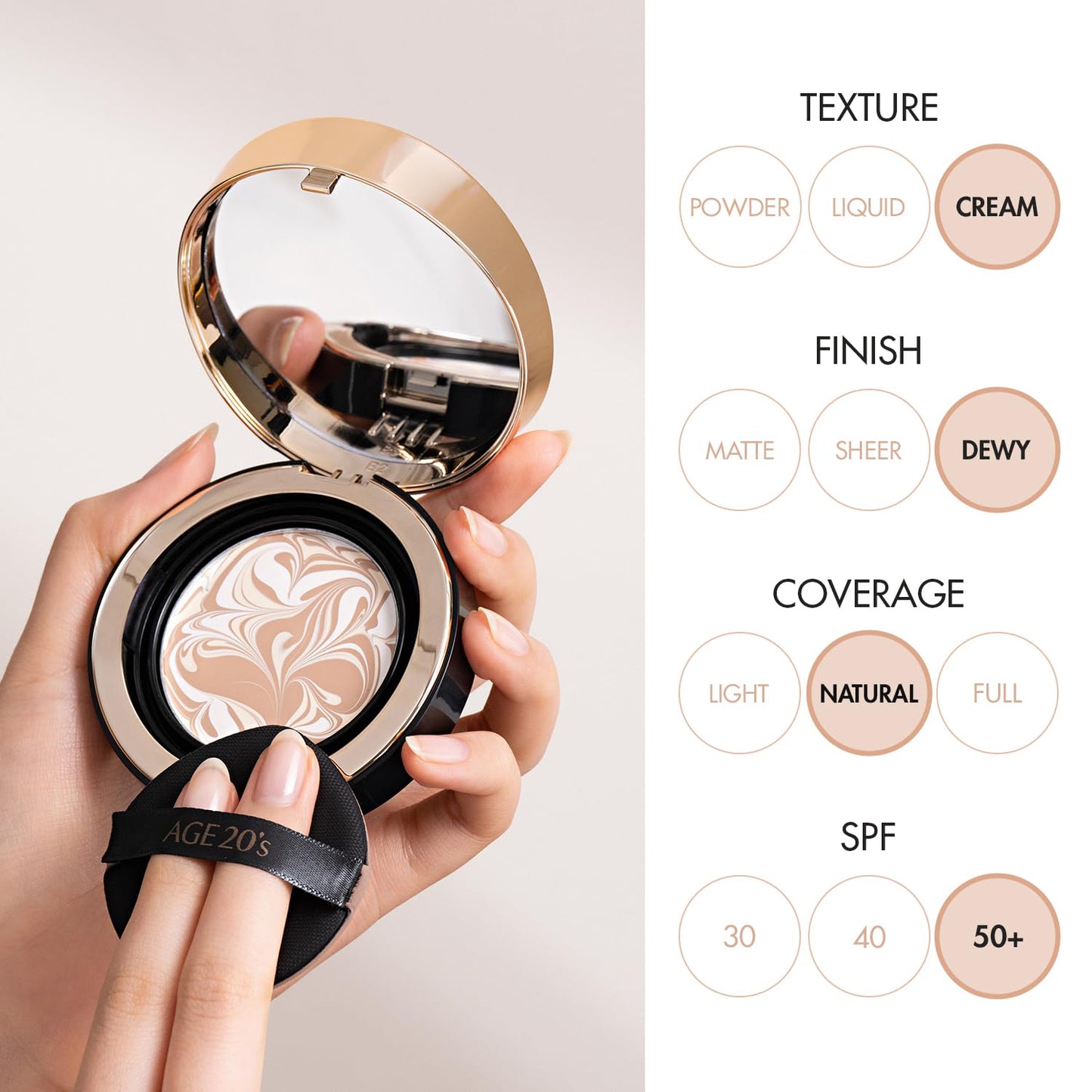 AGE20'S Signature Essence Pact SPF 50+ Cream Foundation - 25N Sand | Dewy Cushion Finish
