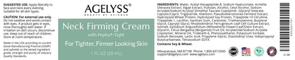 Agelyss Neck Firming Cream - Pepha-Tight & Gatuline Expression - Vegan & Cruelty-Free - 1 oz