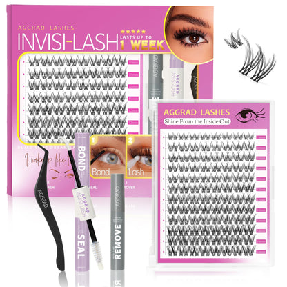 AGGRAD Venus Lash Clusters Kit 8-14mm D Curl – DIY Lash Extensions with Bond, Seal & Tweezers