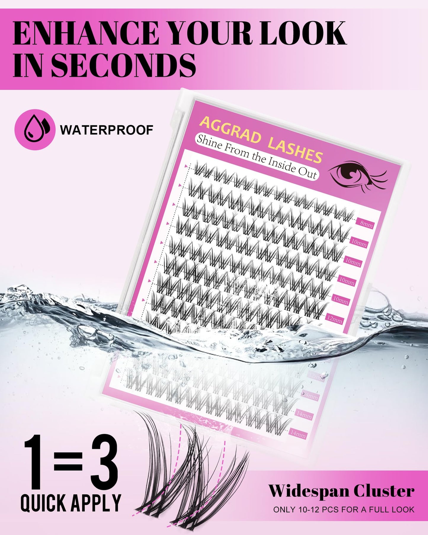 AGGRAD Venus Lash Clusters Kit 8-14mm D Curl – DIY Lash Extensions with Bond, Seal & Tweezers