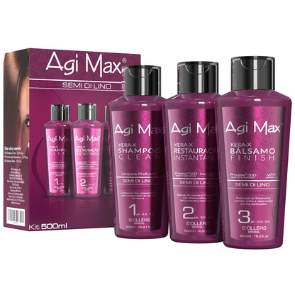 Agi Max Brazilian Keratin Hair Treatment Kit – 3 Steps, 1L, Frizz & Curl Control