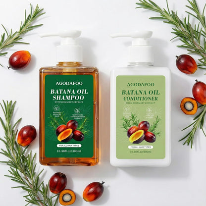 Agodafoo Batana Oil Shampoo & Conditioner Set – Hair Growth Support & Damage Repair (300ml x 2)