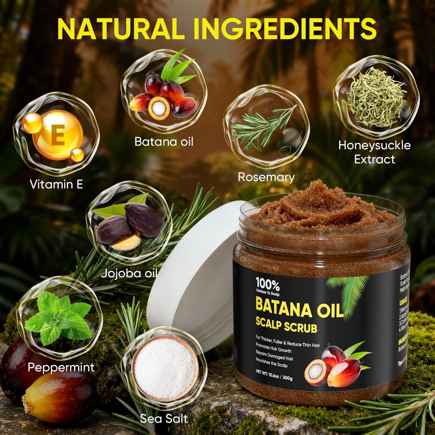 Agodafoo Batana Oil Scalp Scrub with Rosemary – Hair Nourishment & Growth Support, 10.6 oz