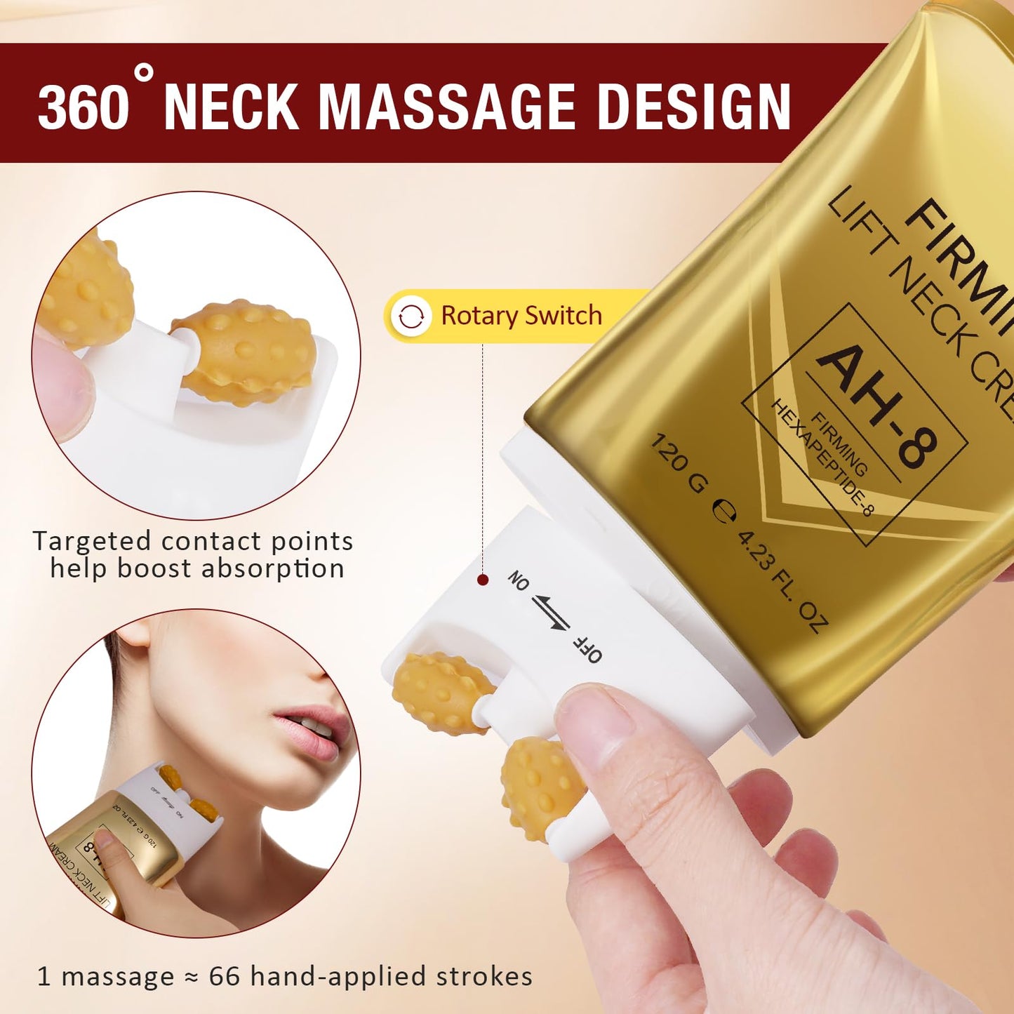 AH8 Neck Firming Cream with Hexapeptide – Intensive Moisturizing & Tightening Lotion (4.23 oz)