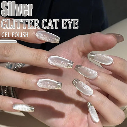 AHAMIOU Crystal Cat Eye Gel Polish Kit – Magnetic Nail Polish Set with Holographic Cats Eyes