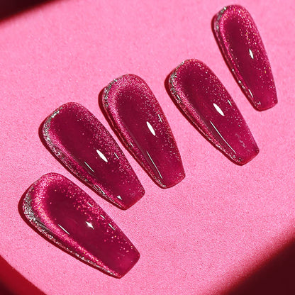 AHAMIOU Crystal Cat Eye Gel Polish Kit – Magnetic Nail Set in Dark Pink