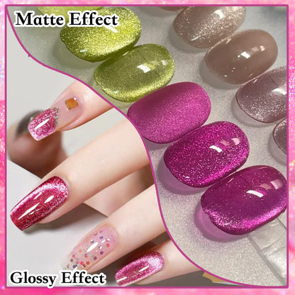 AHAMIOU Crystal Cat Eye Gel Polish Kit – Magnetic Nail Set in Dark Pink