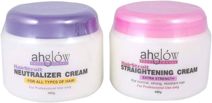 Ahglow XL Hair Straightening & Rebonding Set with Keratin Relaxer – Complete System