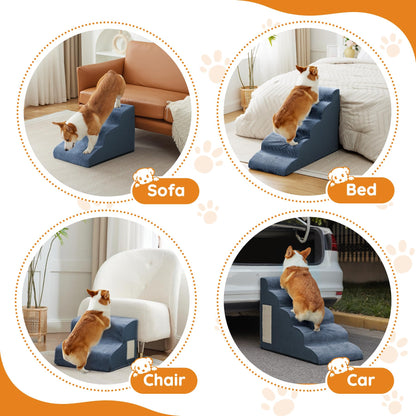 Ahpmeoa Navy Portable Pet Steps - 4-Step Non-Slip Foam Ramp for Bed, Sofa & Chairs