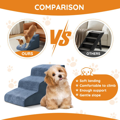 Ahpmeoa Navy Portable Pet Steps - 4-Step Non-Slip Foam Ramp for Bed, Sofa & Chairs