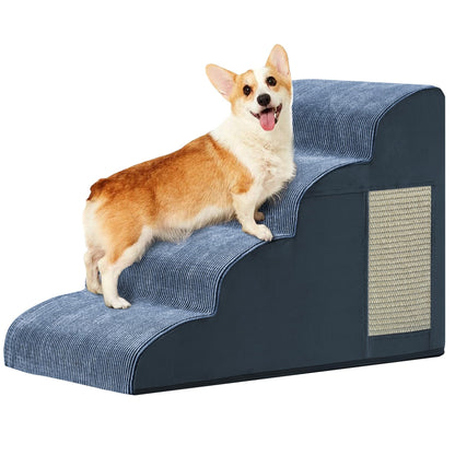 Ahpmeoa Navy Portable Pet Steps - 4-Step Non-Slip Foam Ramp for Bed, Sofa & Chairs