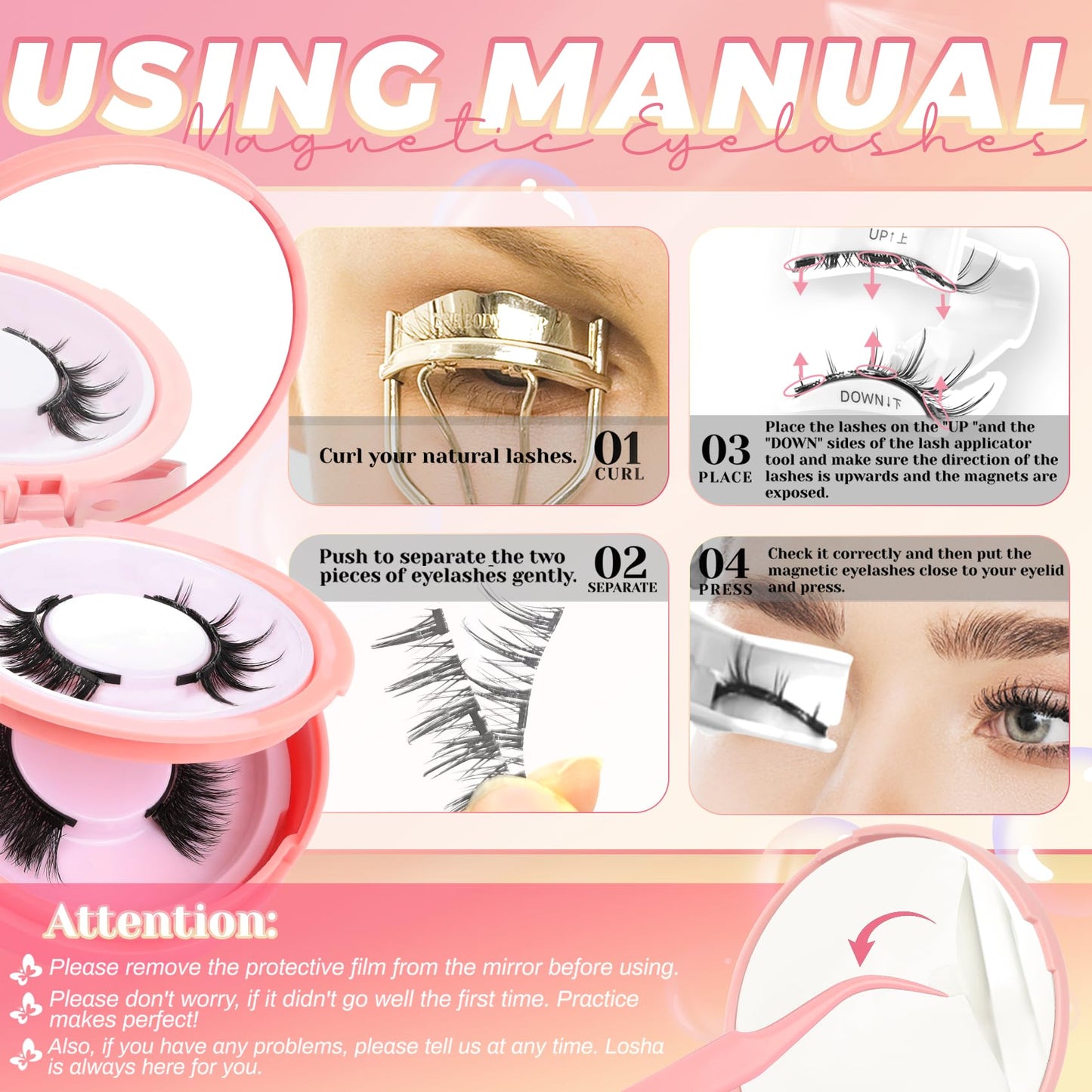 Ahrikiss Magnetic Eyelashes M01+M02 – 2 Reusable Pairs with Applicator, No Glue Needed, Natural Look