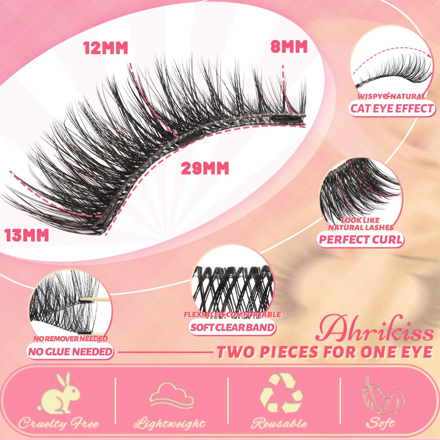 Ahrikiss Magnetic Eyelashes | 1 Pair Reusable Cat Eye Lash Kit (M02)