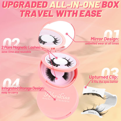 Ahrikiss Magnetic Eyelashes M01+M02 – 2 Reusable Pairs with Applicator, No Glue Needed, Natural Look