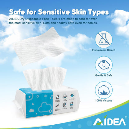 AIDEA Face Towels Disposable 600Ct – Gentle Makeup Remover Wipes for Sensitive Skin