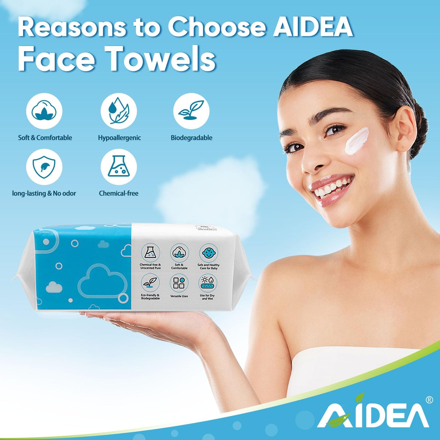 AIDEA Face Towels Disposable 600Ct – Gentle Makeup Remover Wipes for Sensitive Skin
