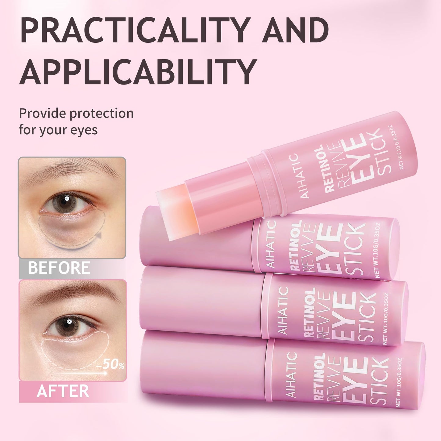 Aihatic Retinol & Caffeine Eye Balm Stick — Dark Circles, Puffiness & Fine Lines | Hyaluronic Acid + Collagen